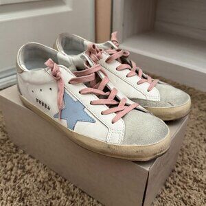 Golden Goose Super-Star White Silver Ice Blue | Blue Star Pink Laces